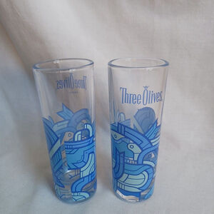Three Olives Vodka Shot Glasses Blue Aztec Set of 2